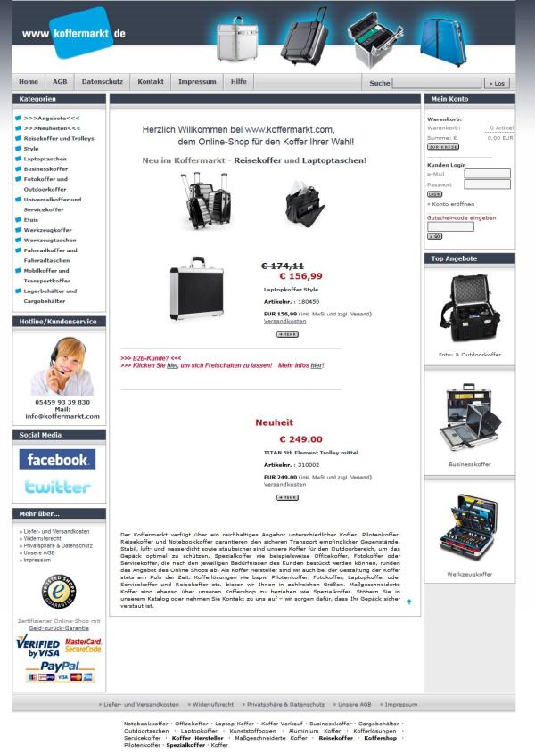 Onlineshop koffermarkt altes Design